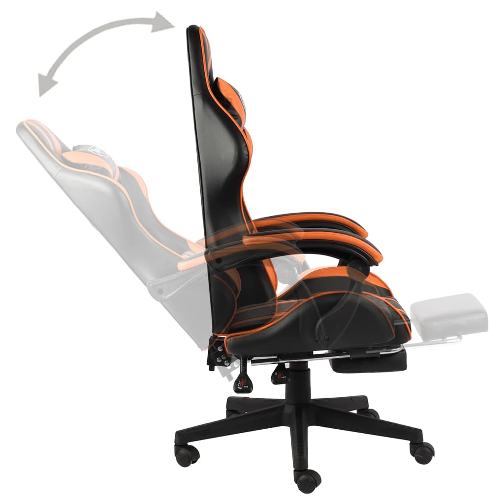 vidaXL Silla gaming con reposapiés cuero sintético negro y naranja