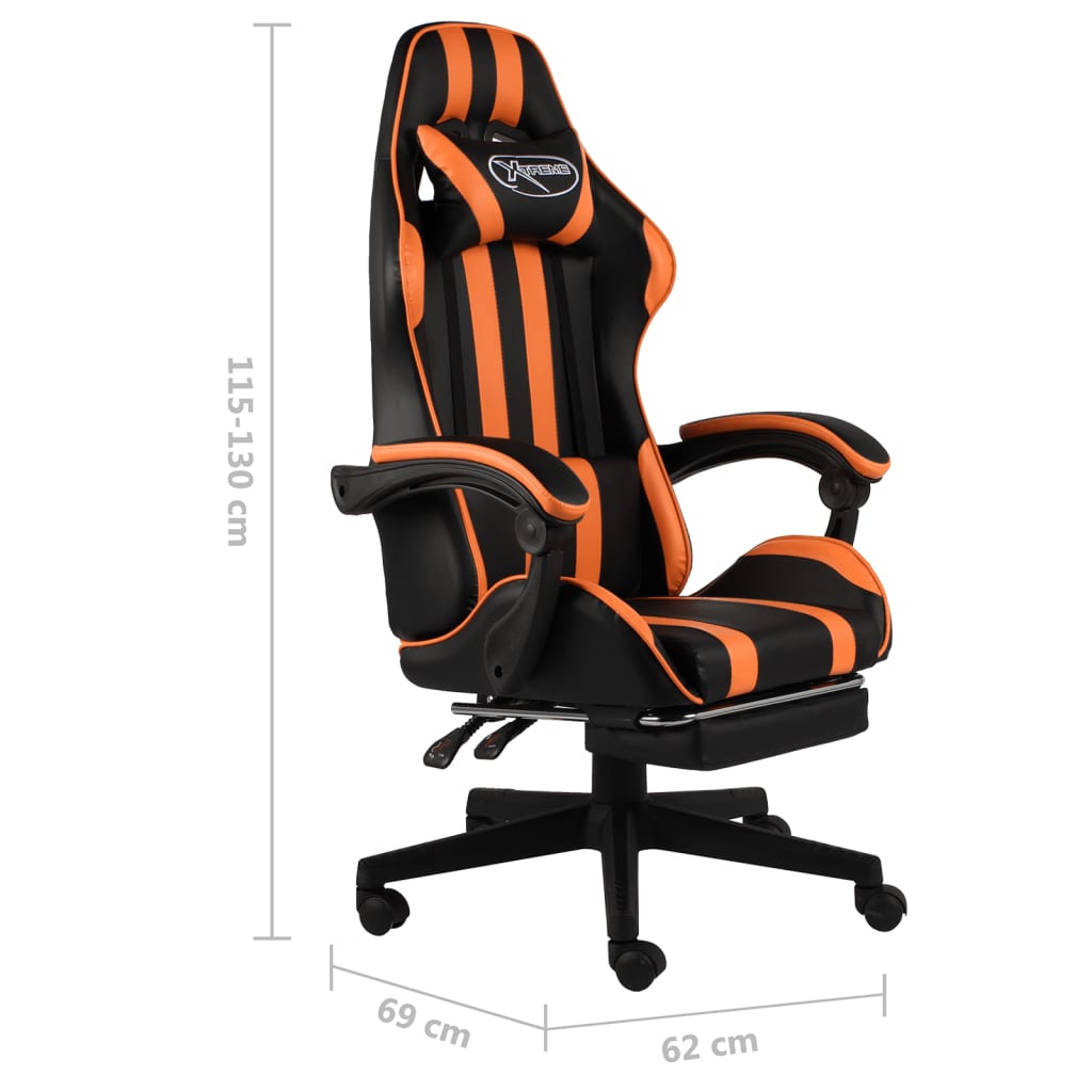 vidaXL Silla gaming con reposapiés cuero sintético negro y naranja