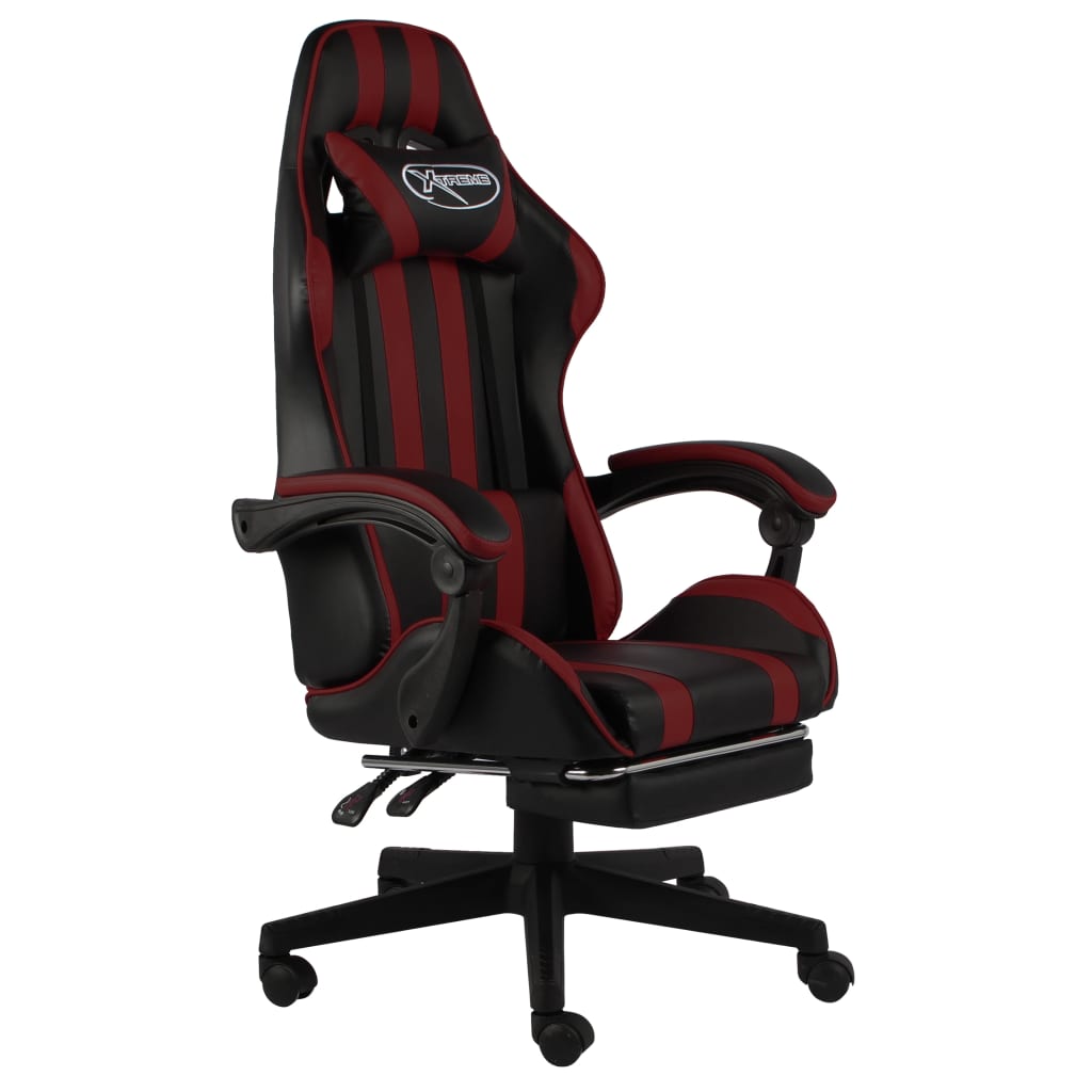 vidaXL Silla gaming con reposapiés cuero sintético negro y rojo tinto