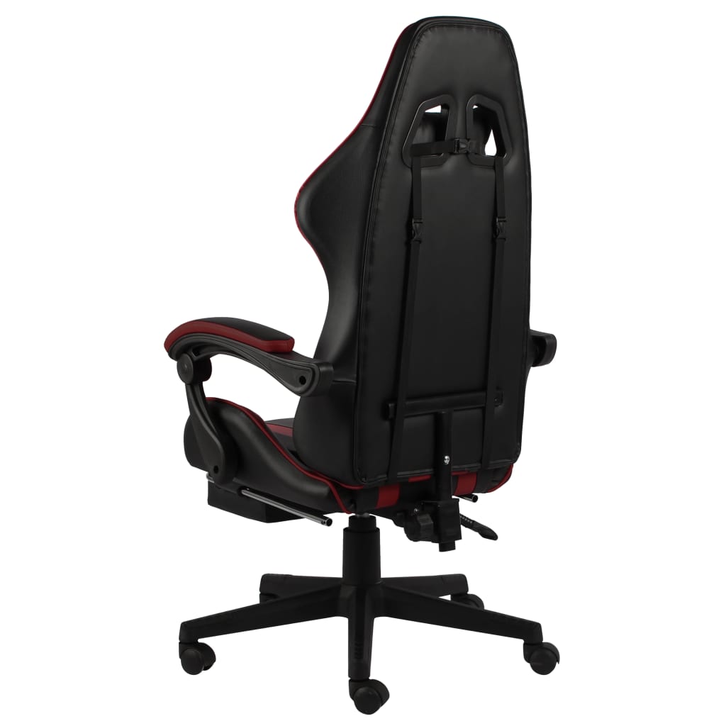 vidaXL Silla gaming con reposapiés cuero sintético negro y rojo tinto