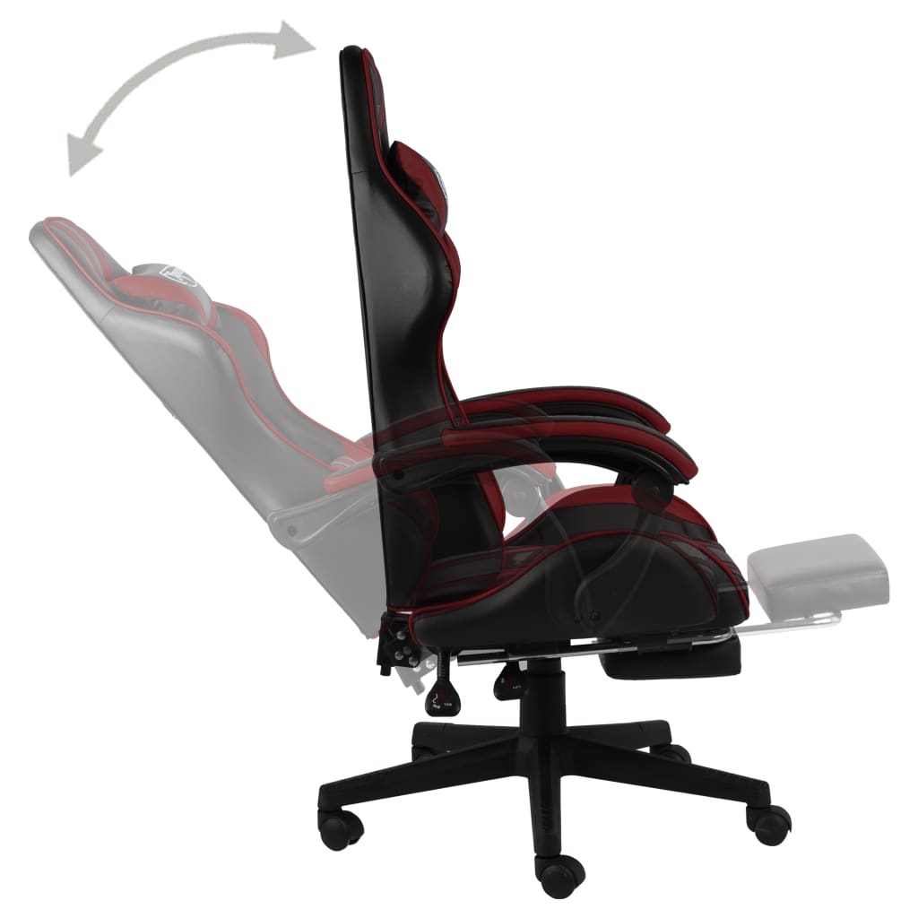 vidaXL Silla gaming con reposapiés cuero sintético negro y rojo tinto