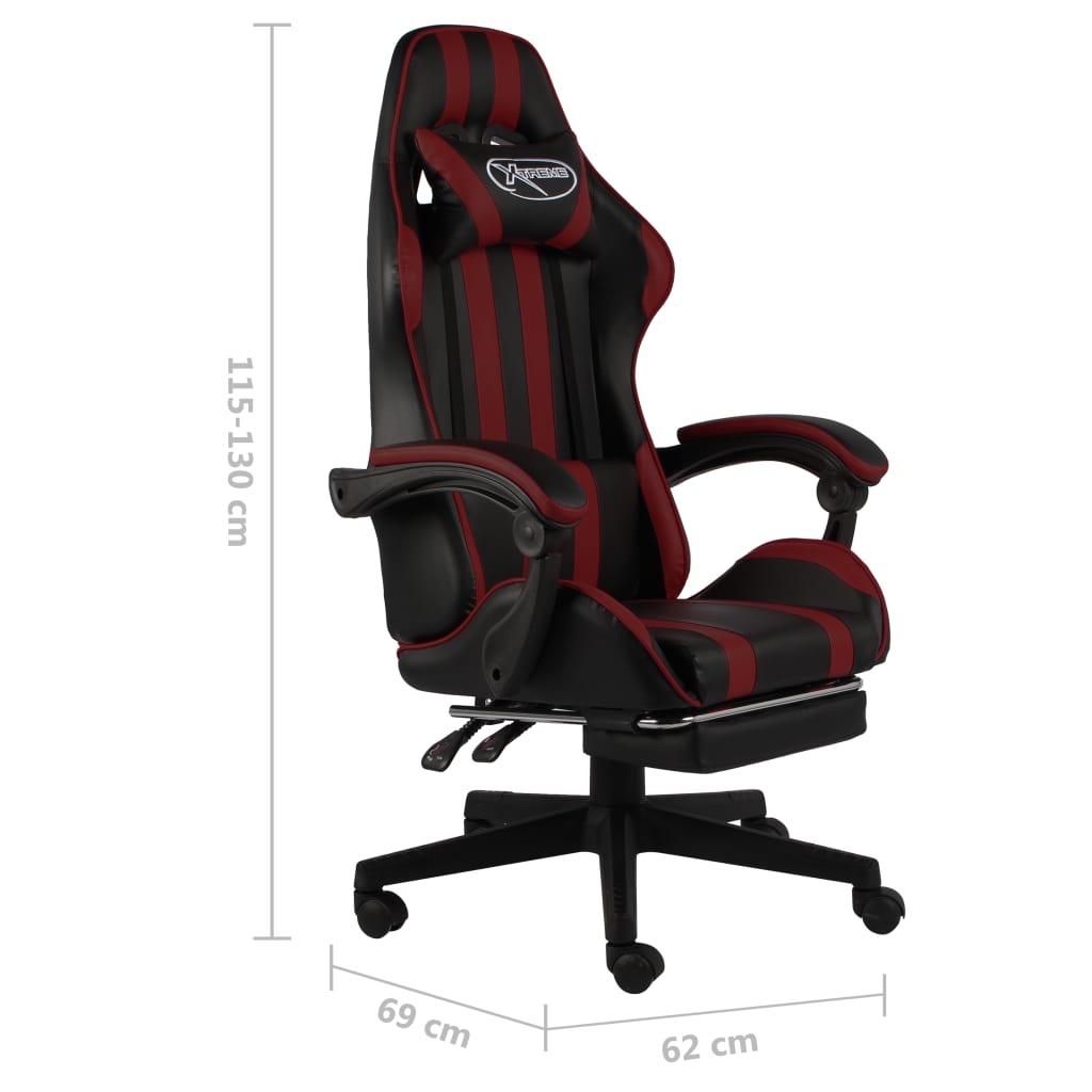 vidaXL Silla gaming con reposapiés cuero sintético negro y rojo tinto