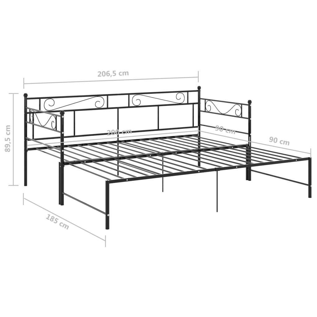 vidaXL Estructura sofá cama extraíble sin colchón metal negro 90x200cm