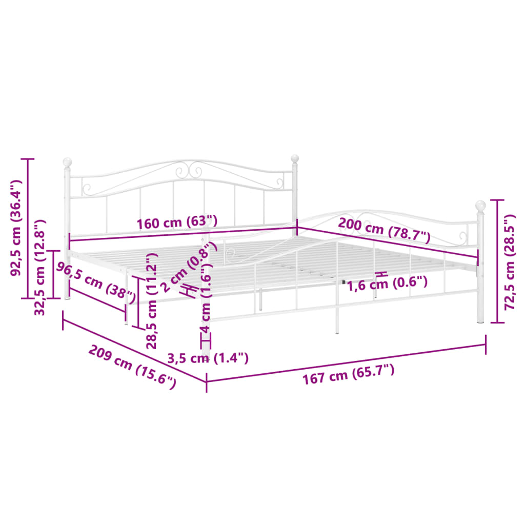 vidaXL Estructura de cama sin colchón metal blanco 160x200 cm