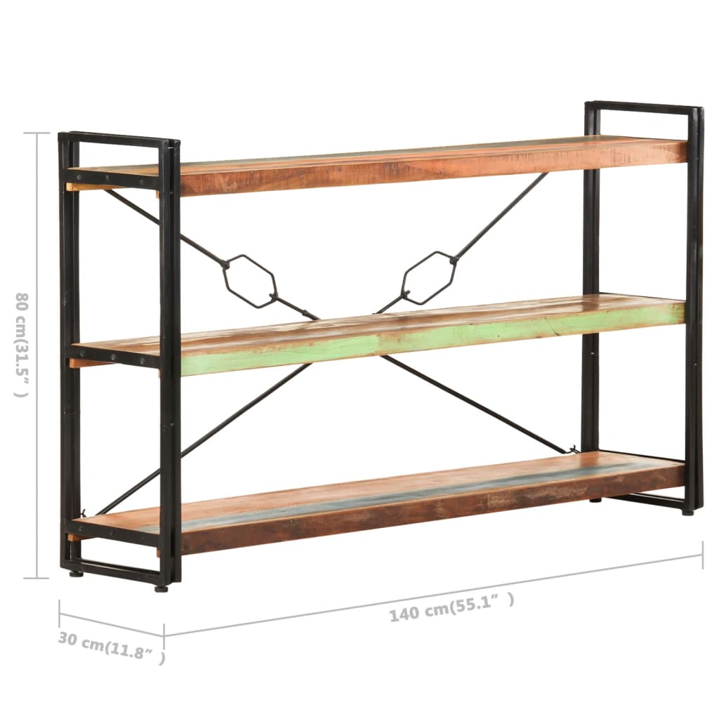 vidaXL Estantería de 3 niveles de madera maciza reciclada 140x30x80 cm