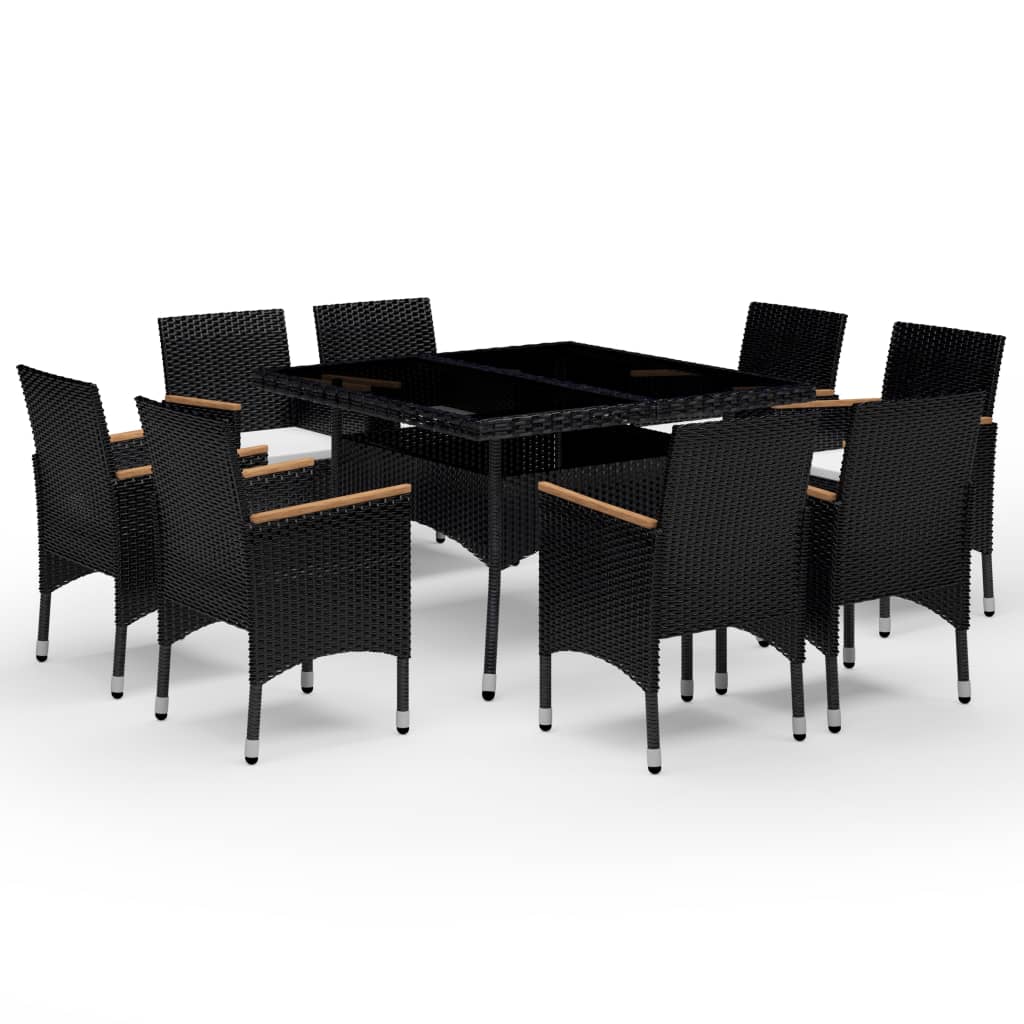 vidaXL Set de comedor de jardín 9 pzas ratán PE y madera acacia negro