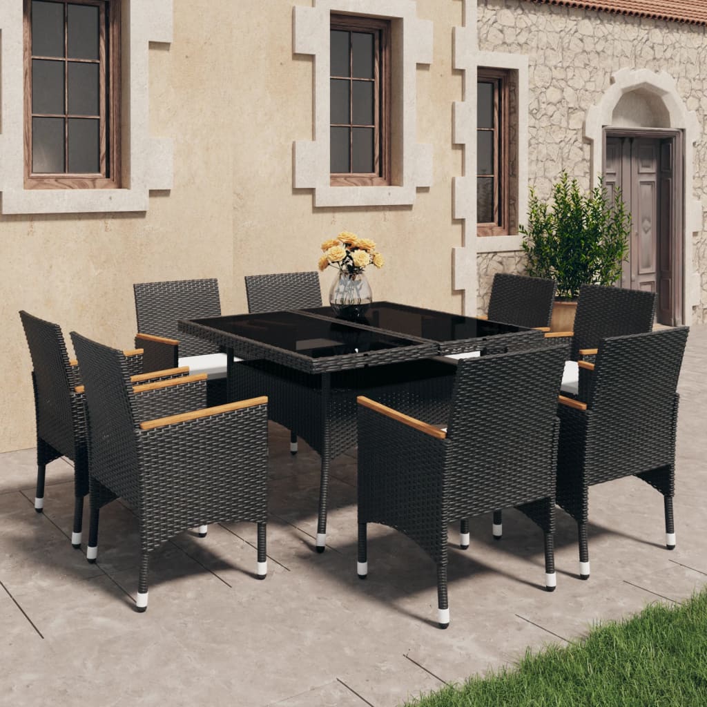 vidaXL Set de comedor de jardín 9 pzas ratán PE y madera acacia negro