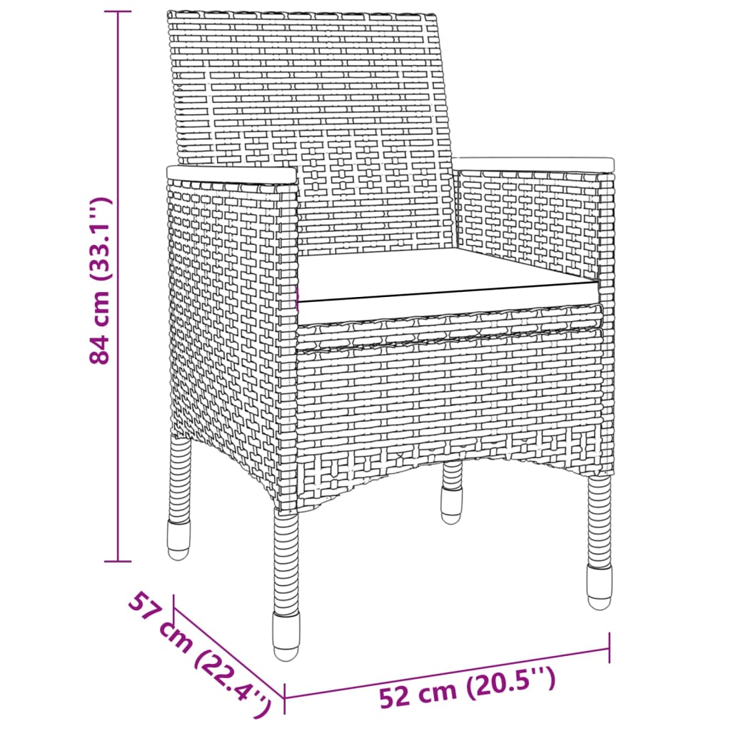 vidaXL Juego de comedor de jardín 3 piezas ratán sintético gris