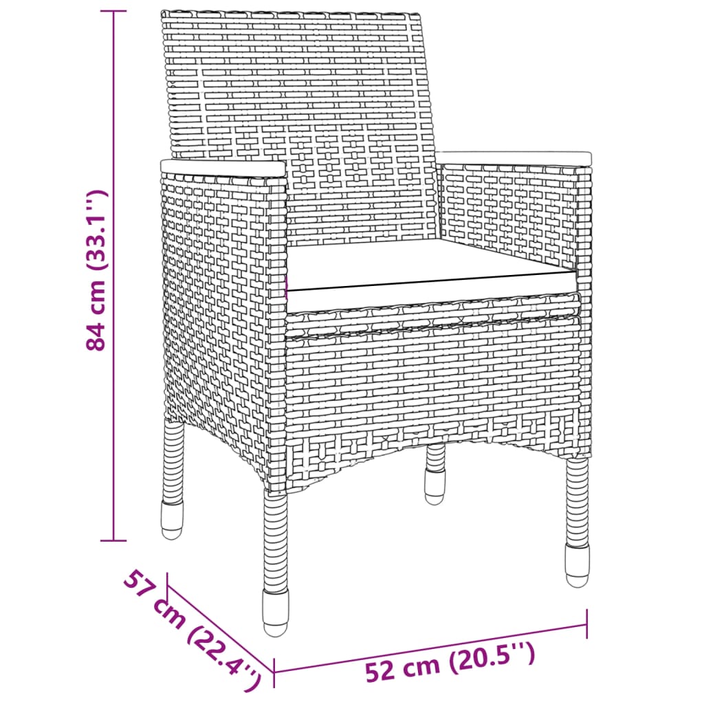 vidaXL Juego de comedor de jardín 3 piezas ratán sintético gris