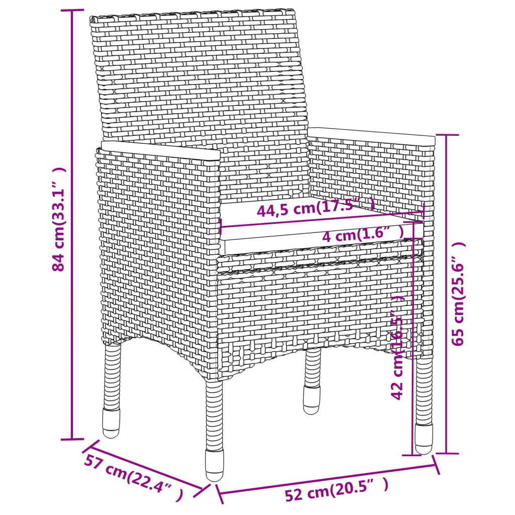 vidaXL Juego comedor de jardín 3 piezas ratán sintético gris