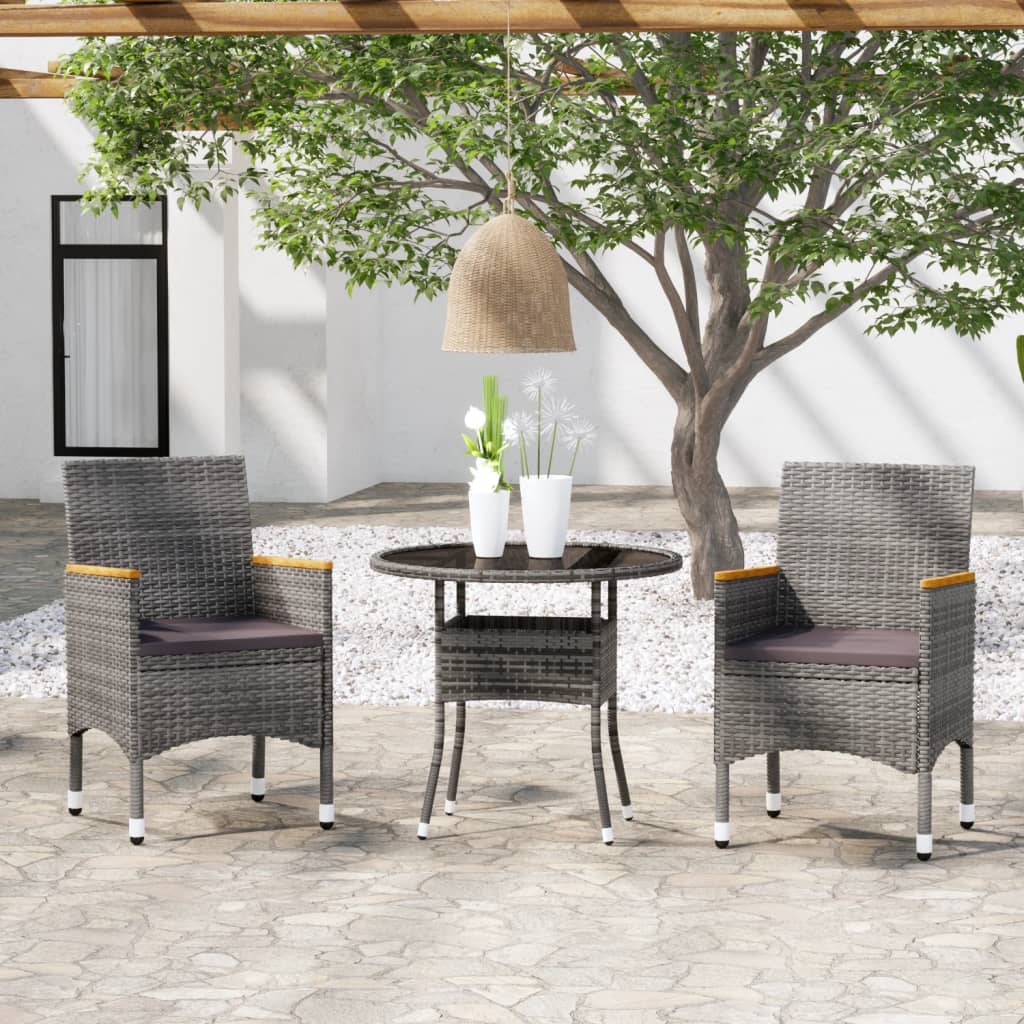 vidaXL Juego comedor de jardín 3 piezas ratán sintético gris