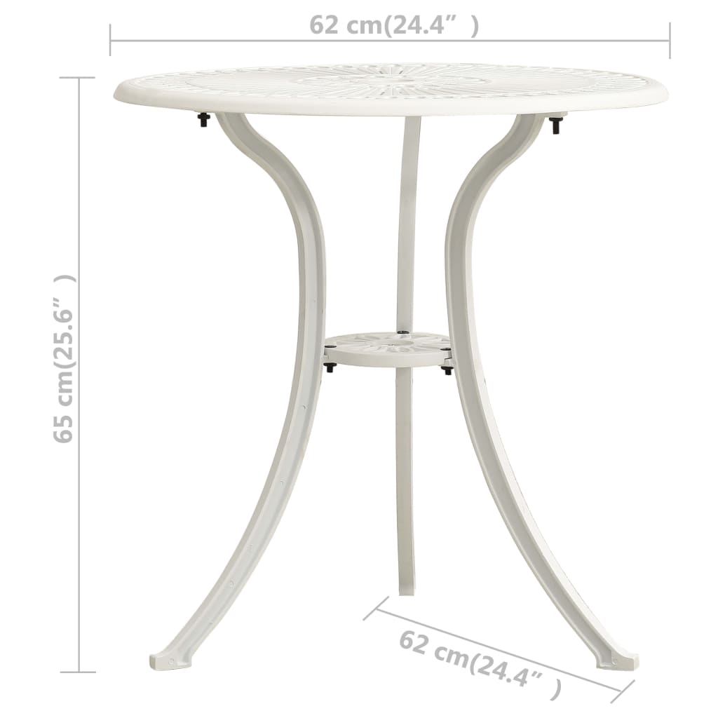 vidaXL Mesa y sillas de bistró 3 piezas aluminio fundido blanco