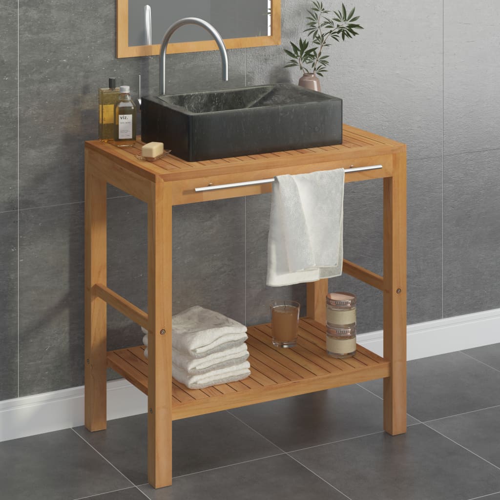 vidaXL Mueble tocador madera teca maciza con lavabo de mármol negro