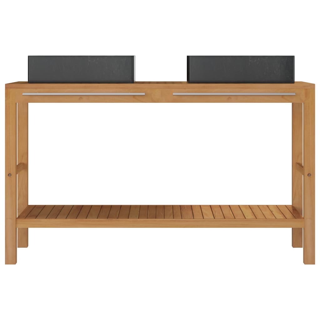 vidaXL Mueble tocador madera teca maciza con lavabos de mármol negro