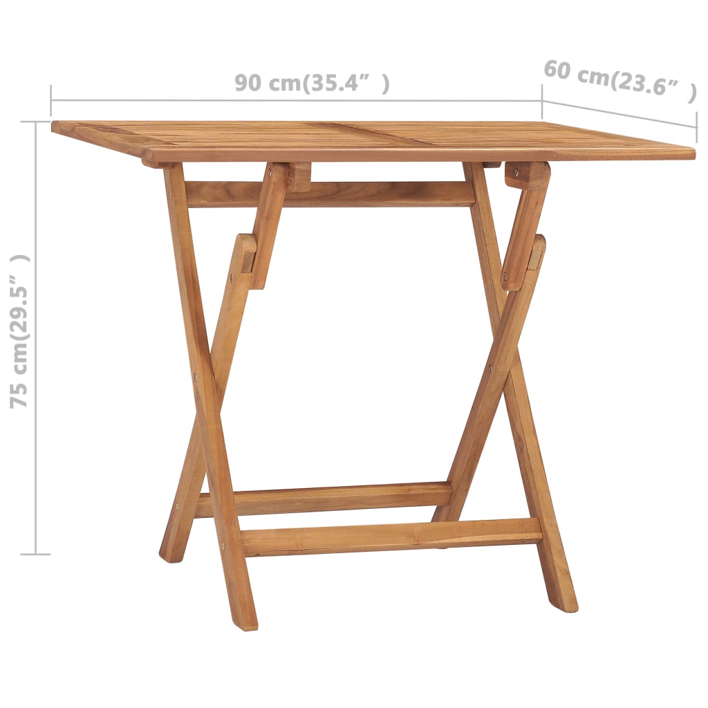 vidaXL Mesa de comedor plegable para jardín madera de teca 90x60x75 cm