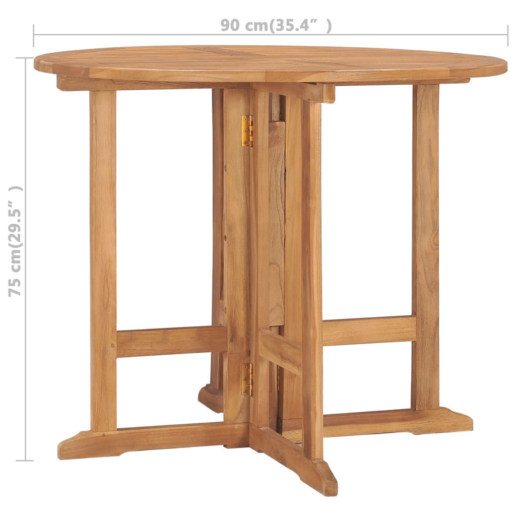 vidaXL Mesa de comedor plegable para jardín madera de teca Ø90x75 cm