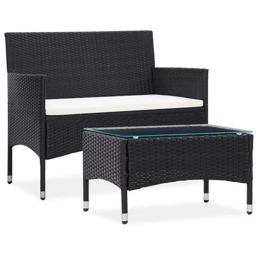 vidaXL Set muebles de jardín 2 piezas con cojín ratán sintético negro