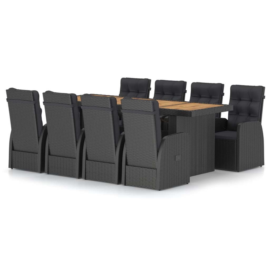 vidaXL Set comedor de jardín 9 piezas y cojines ratán sintético negro