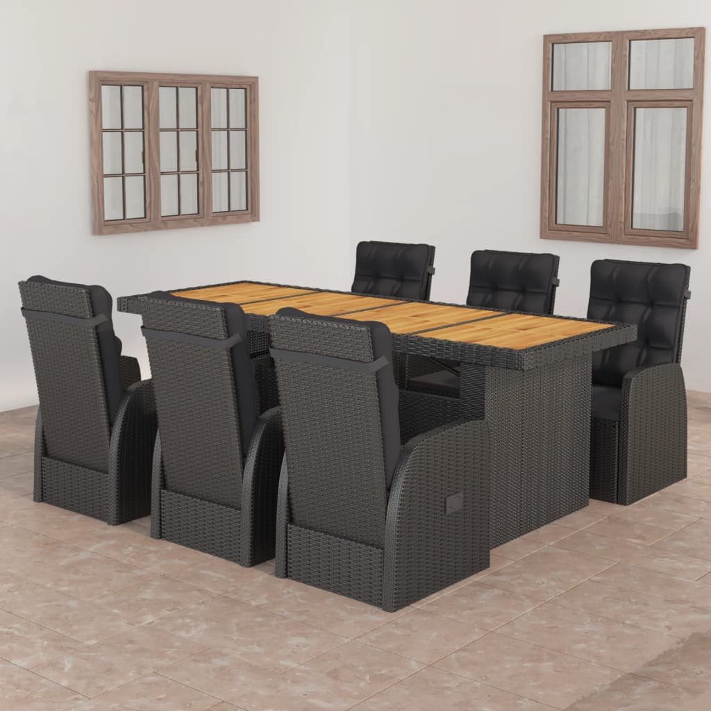 vidaXL Juego de comedor de jardín 7 piezas ratán sintético negro