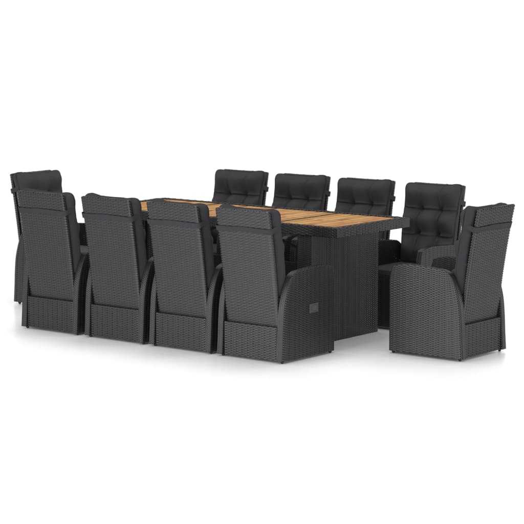 vidaXL Set comedor de jardín 11 piezas y cojines ratán sintético negro