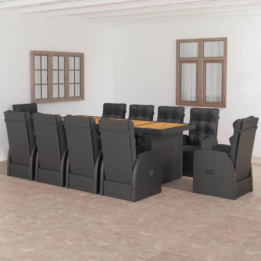 vidaXL Set comedor de jardín 11 piezas y cojines ratán sintético negro