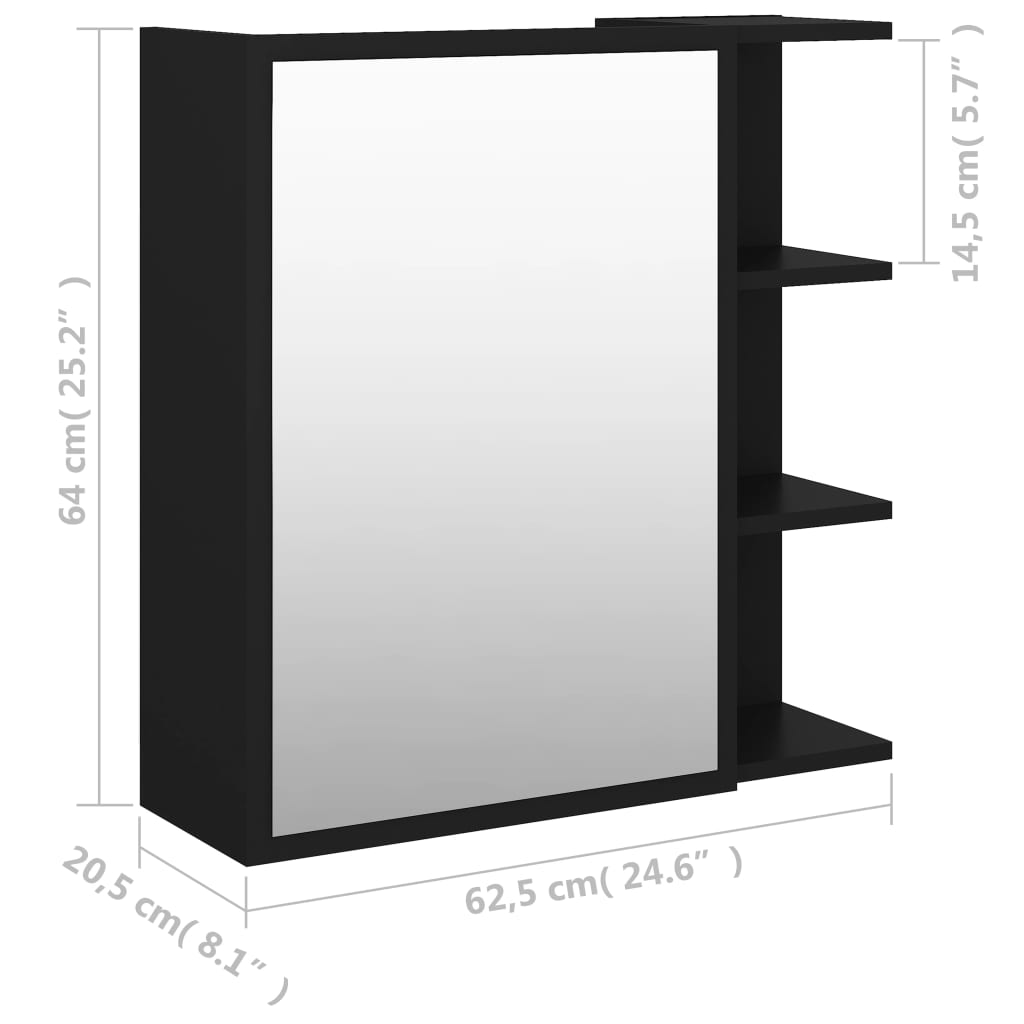 vidaXL Armario de espejo de baño contrachapada negro 62,5x20,5x64 cm