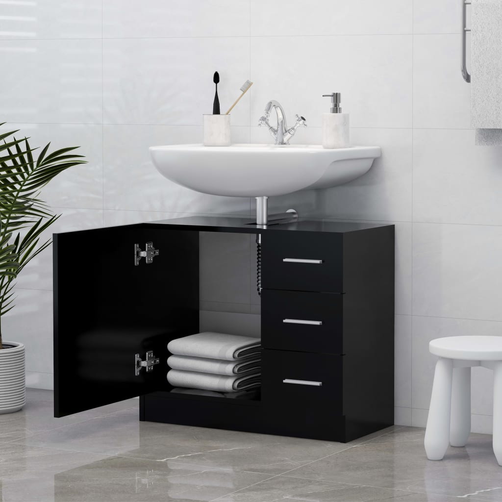 vidaXL Armario para lavabo madera contrachapada negro 63x30x54 cm