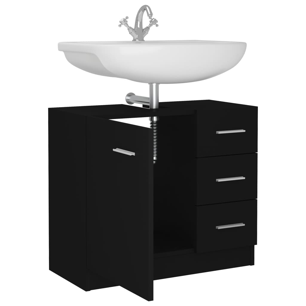 vidaXL Armario para lavabo madera contrachapada negro 63x30x54 cm