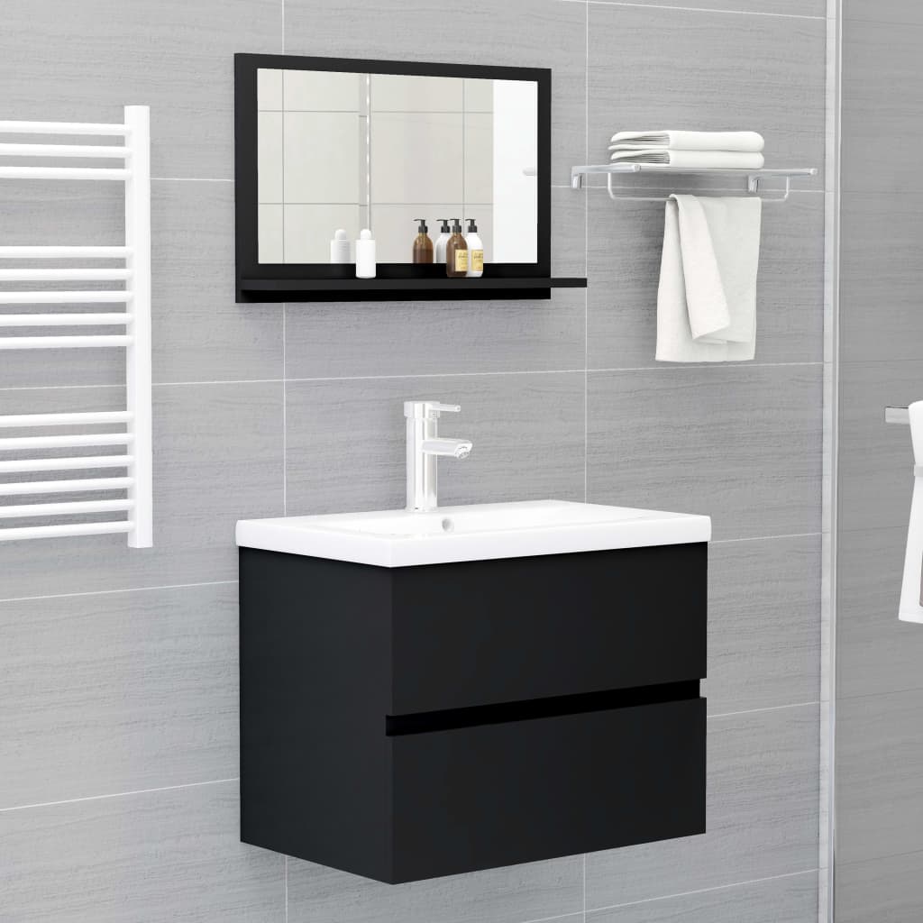 vidaXL Espejo de baño madera contrachapada negro 60x10,5x37 cm