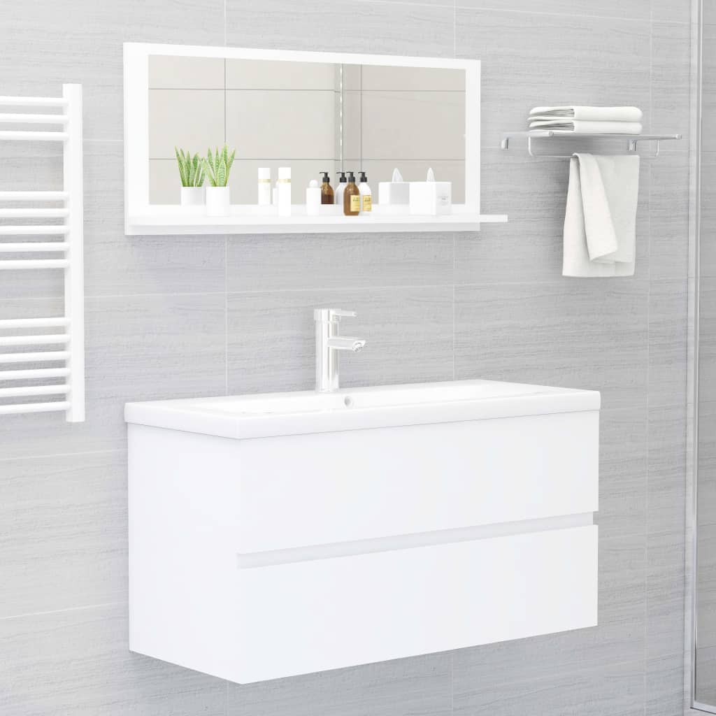 vidaXL Espejo de baño madera contrachapada blanco 90x10,5x37 cm