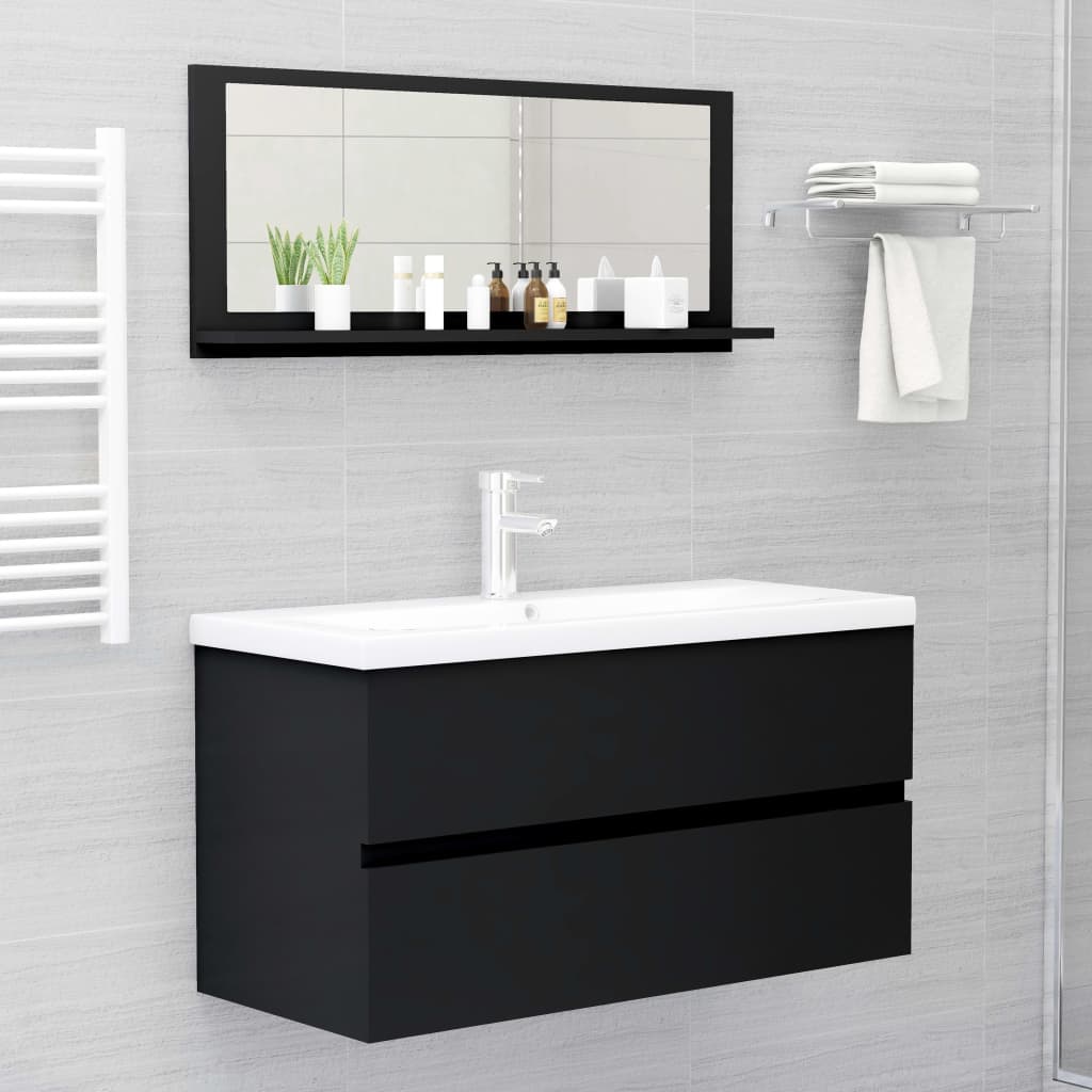 vidaXL Espejo de baño madera contrachapada negro 90x10,5x37 cm