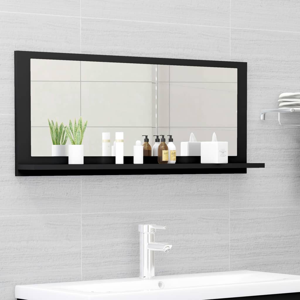 vidaXL Espejo de baño madera contrachapada negro 90x10,5x37 cm