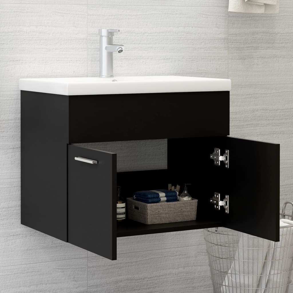 vidaXL Armario para lavabo madera contrachapada negro 60x38,5x46 cm