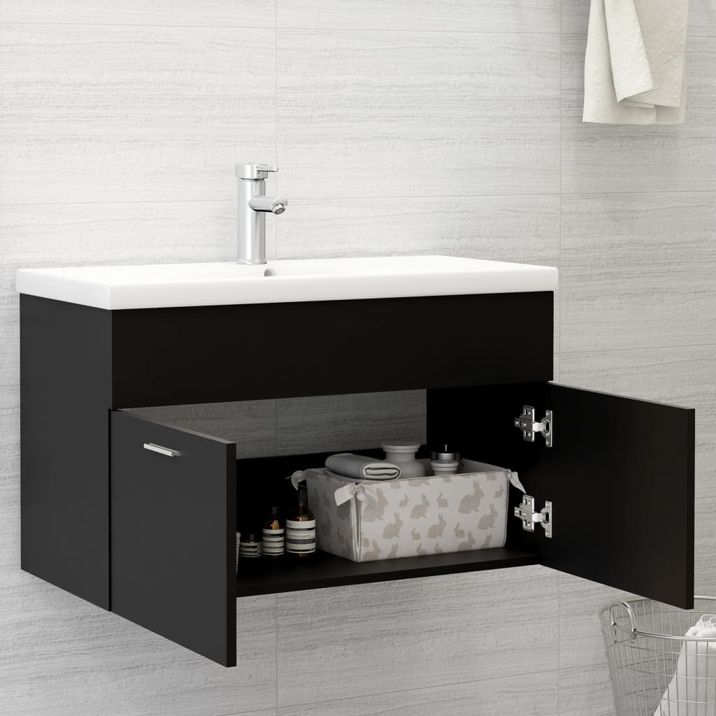 vidaXL Armario para lavabo madera contrachapada negro 80x38,5x46 cm