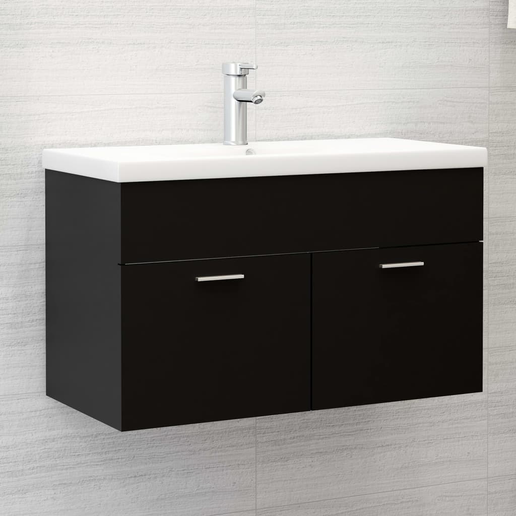 vidaXL Armario para lavabo madera contrachapada negro 80x38,5x46 cm