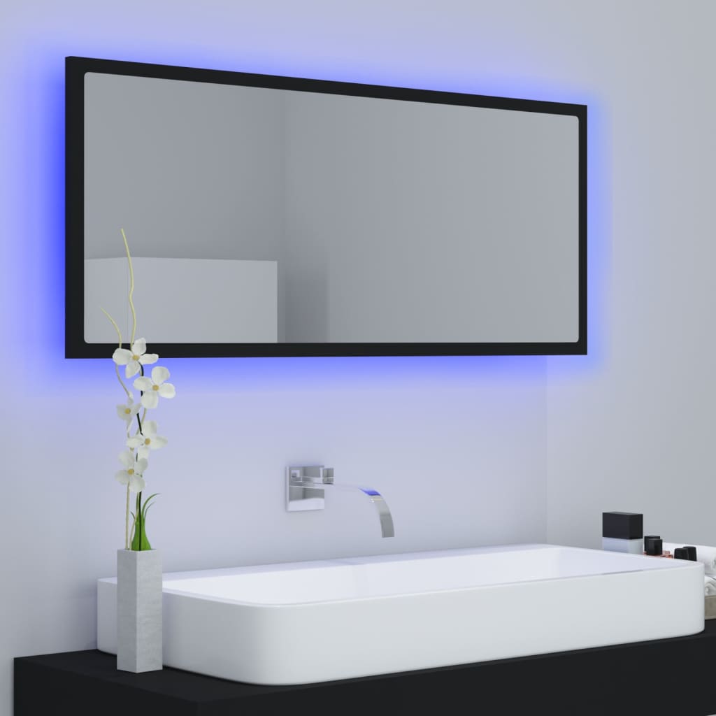 vidaXL Espejo de baño LED acrílico negro 100x8,5x37 cm