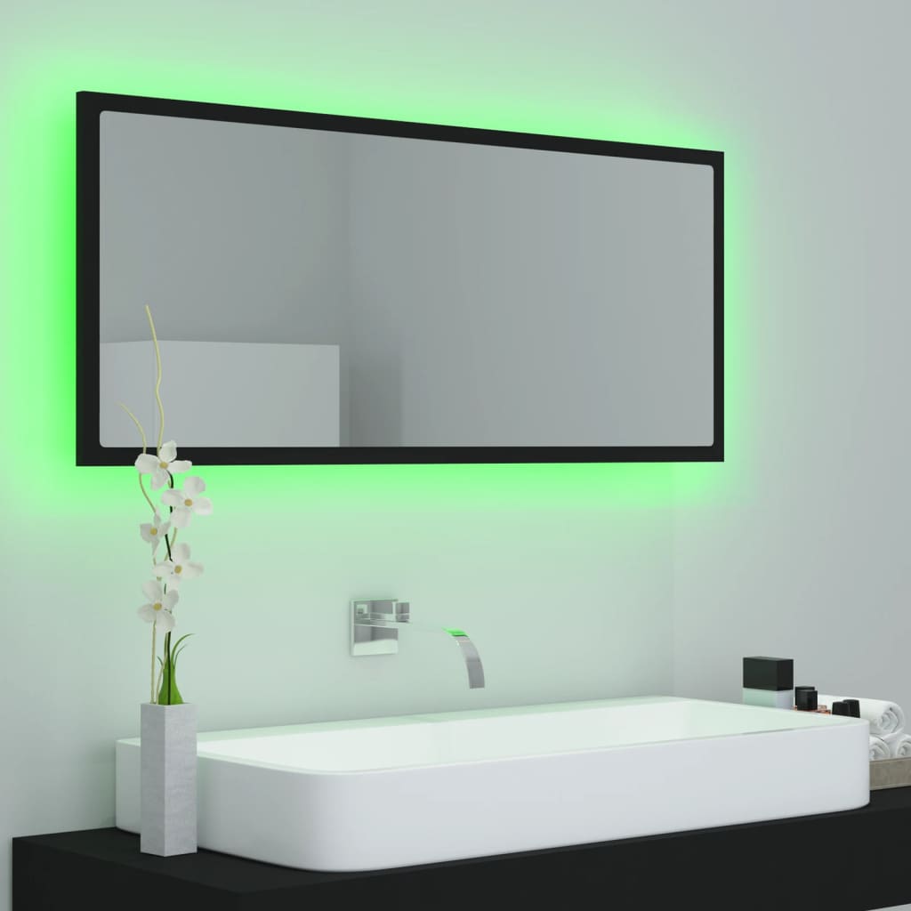 vidaXL Espejo de baño LED acrílico negro 100x8,5x37 cm