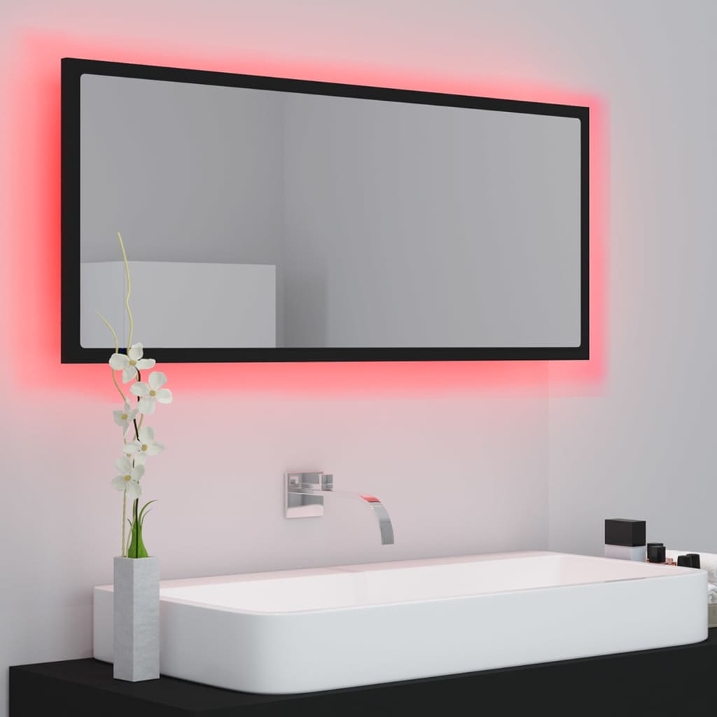 vidaXL Espejo de baño LED acrílico negro 100x8,5x37 cm