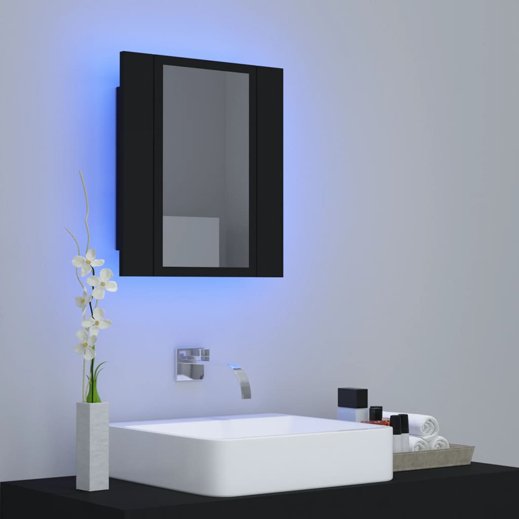 vidaXL Armario espejo de baño con luz LED acrílico negro 40x12x45 cm