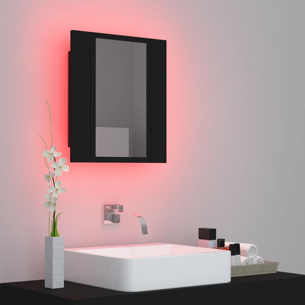 vidaXL Armario espejo de baño con luz LED acrílico negro 40x12x45 cm