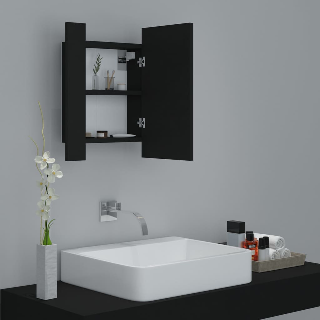 vidaXL Armario espejo de baño con luz LED acrílico negro 40x12x45 cm