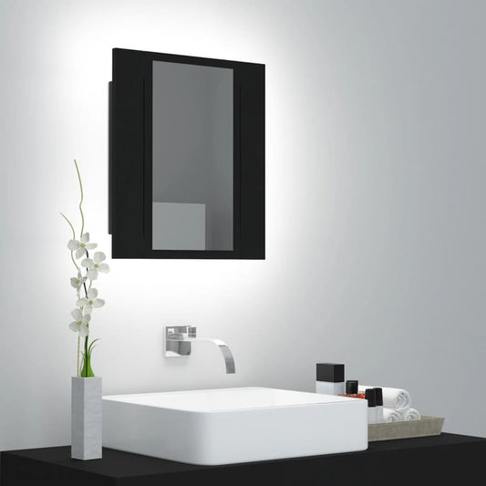 vidaXL Armario espejo de baño con luz LED acrílico negro 40x12x45 cm