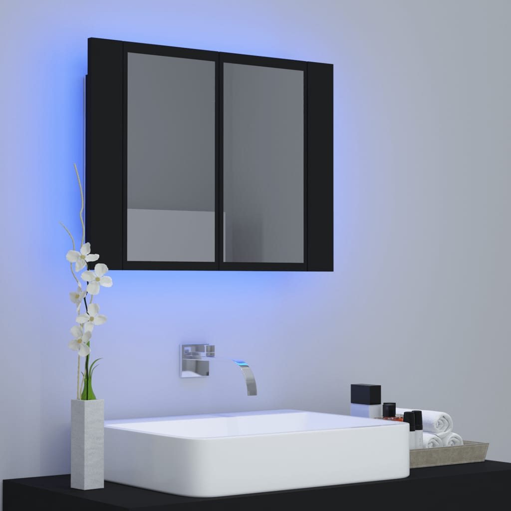 vidaXL Armario espejo de baño con luz LED acrílico negro 60x12x45 cm