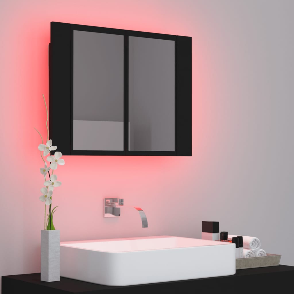 vidaXL Armario espejo de baño con luz LED acrílico negro 60x12x45 cm