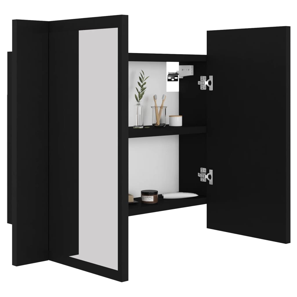 vidaXL Armario espejo de baño con luz LED acrílico negro 60x12x45 cm