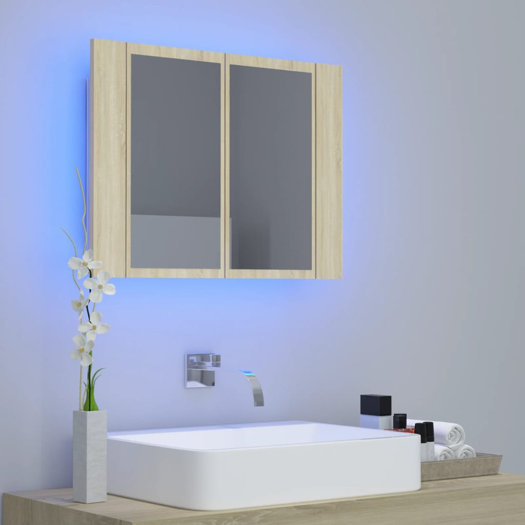 vidaXL Armario espejo de baño LED acrílico roble Sonoma 60x12x45 cm