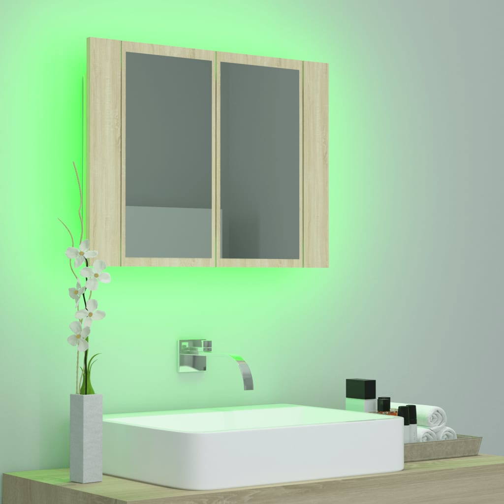 vidaXL Armario espejo de baño LED acrílico roble Sonoma 60x12x45 cm