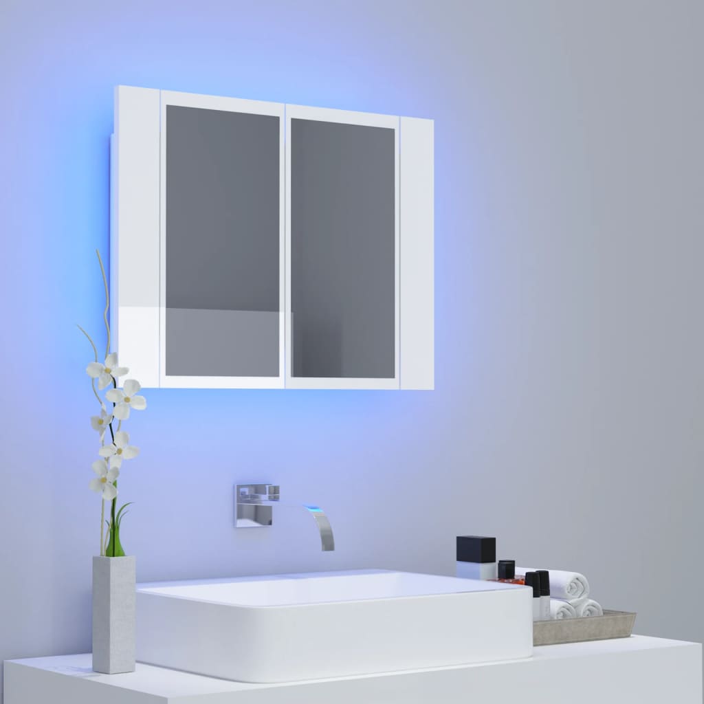 vidaXL Armario espejo de baño LED acrílico blanco brillo 60x12x45 cm