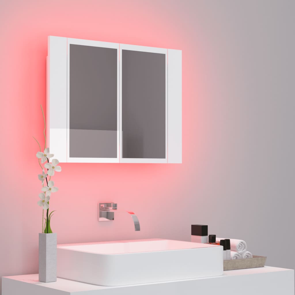 vidaXL Armario espejo de baño LED acrílico blanco brillo 60x12x45 cm