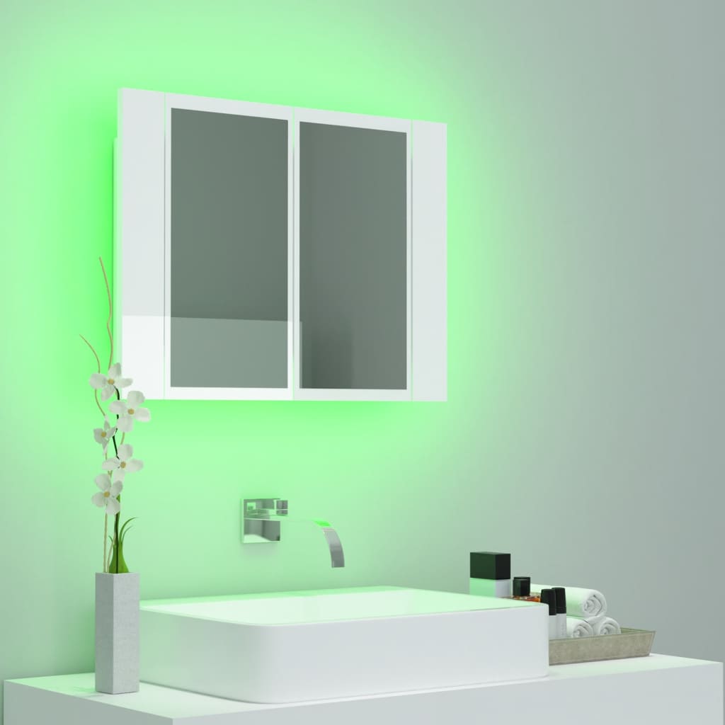 vidaXL Armario espejo de baño LED acrílico blanco brillo 60x12x45 cm